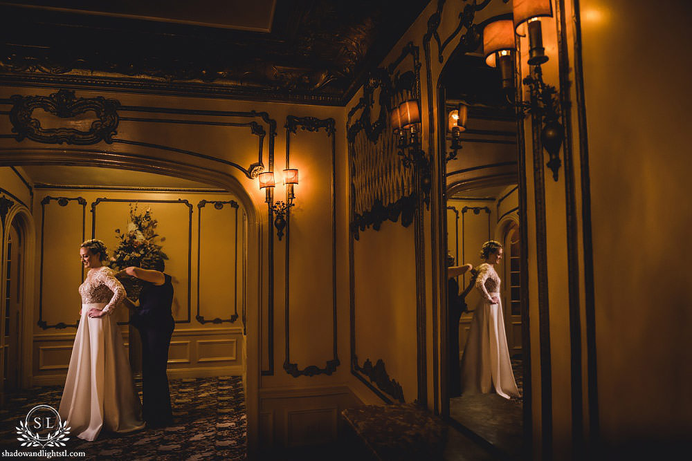 bride getting ready at Fabulous Fox Theater St Louis wedding