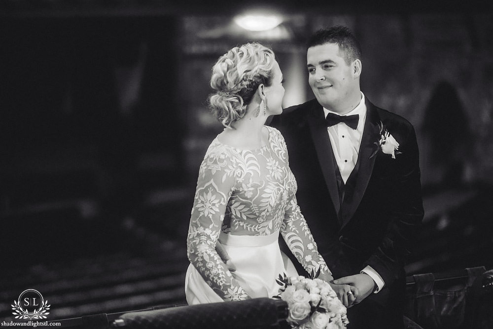 bride and groom at Fabulous Fox Theater St Louis wedding