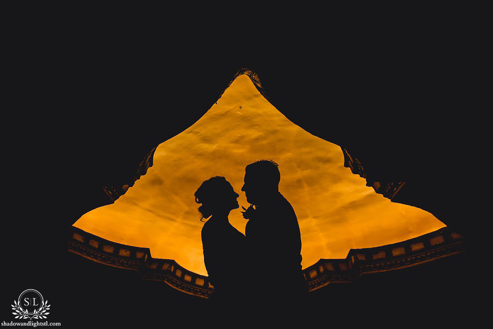 bride and groom silhouette at Fabulous Fox Theater St Louis wedding