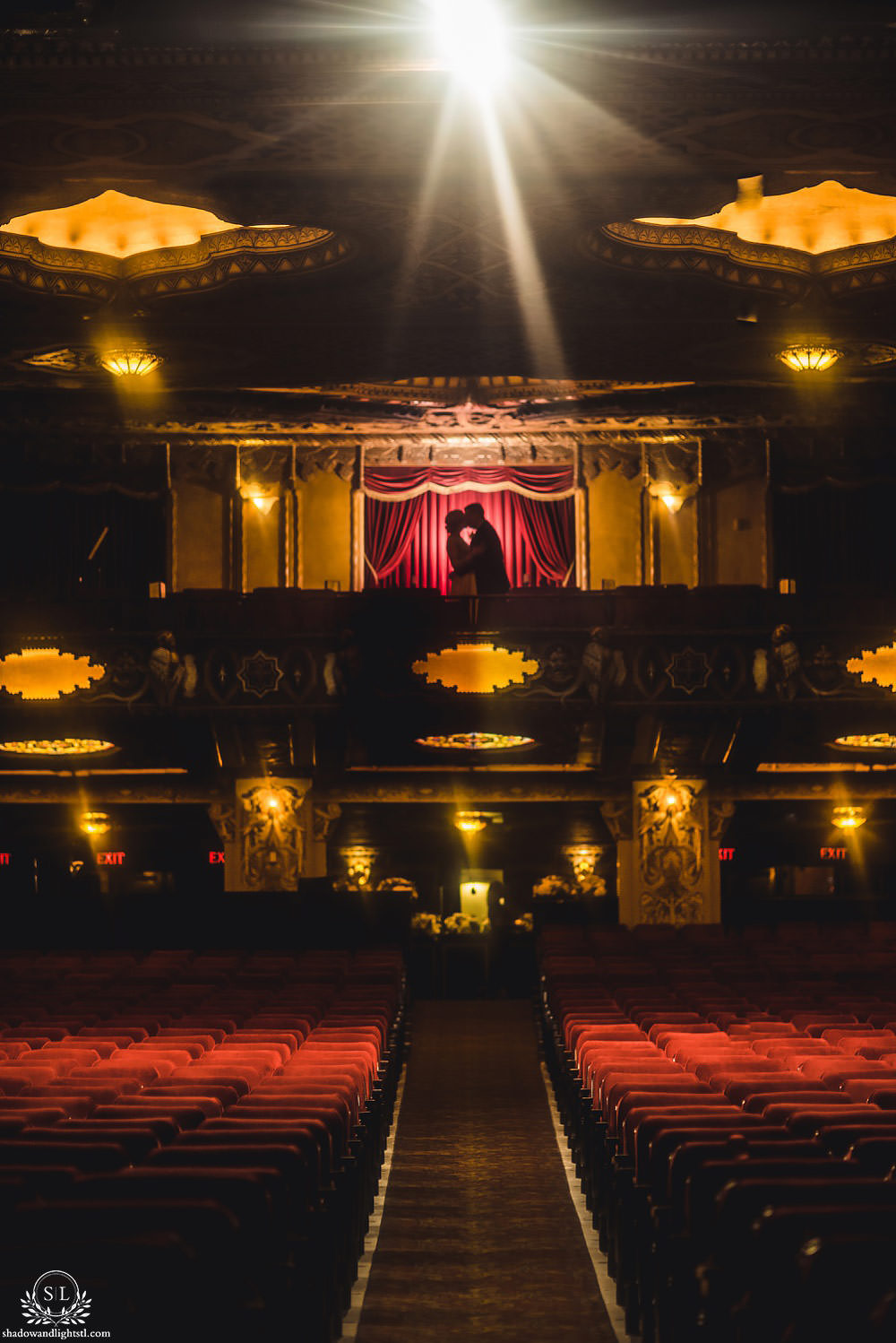 bride and groom at Fabulous Fox Theater St Louis wedding