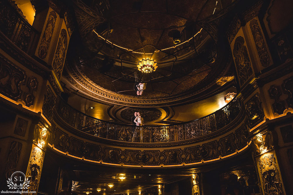 bride and groom at Fabulous Fox Theater St Louis wedding