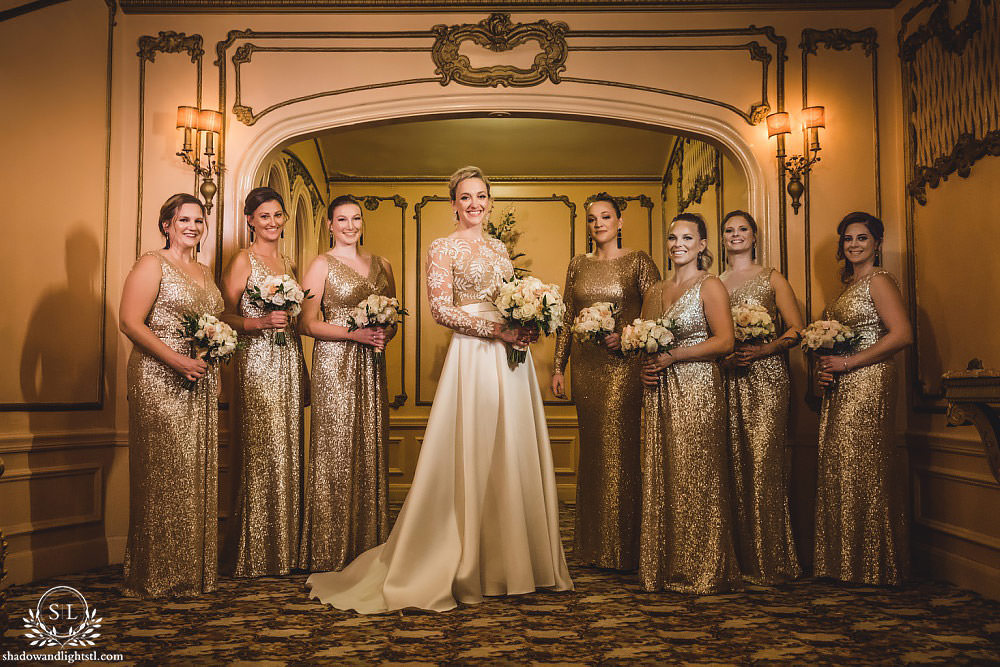 bride and bridesmaids at Fabulous Fox Theater St Louis wedding