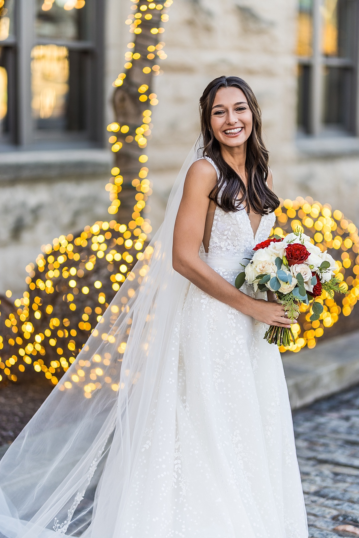 bride in beautiful St. Louis Union Station wedding photo at Christmas