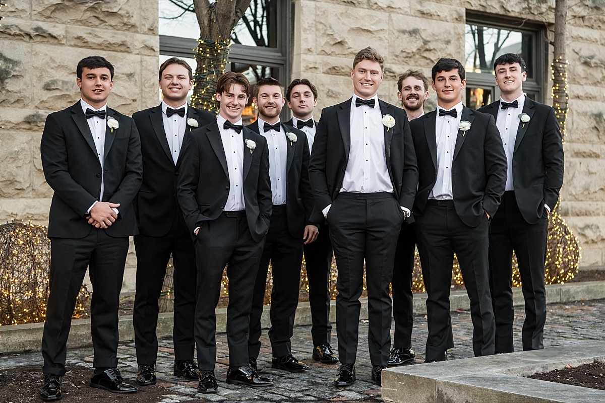 groomsmen in cool St. Louis Union Station wedding photo