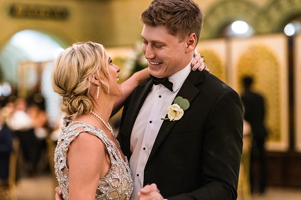 mother son dance in beautiful St. Louis Union Station wedding photo