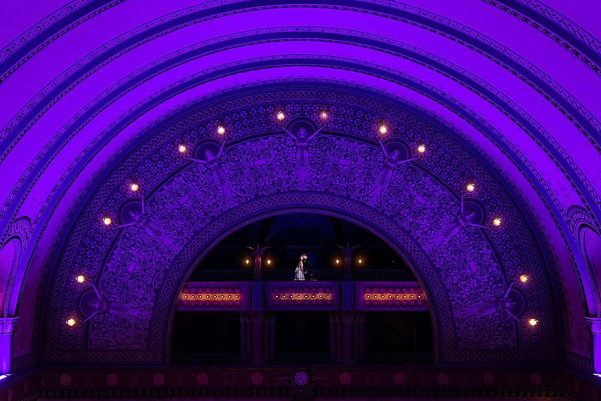 amazing bride and groom portrait on balcony at St. Louis Union Station wedding photo